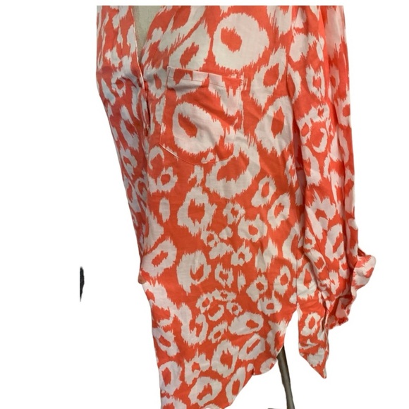 Allison Taylor, Large 100% Linen, Melon & White color Tunic Top - Picture 2 of 7